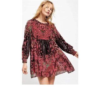 Free People Mirror Mirror Velvet Mini Dress Tunic Paisley Wine Size Small S